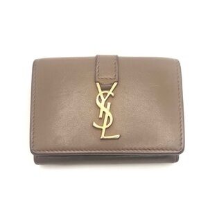 Authentic YSL Yves Saint Laurent Cassandra Leather Trifold Beige Compact Wallet